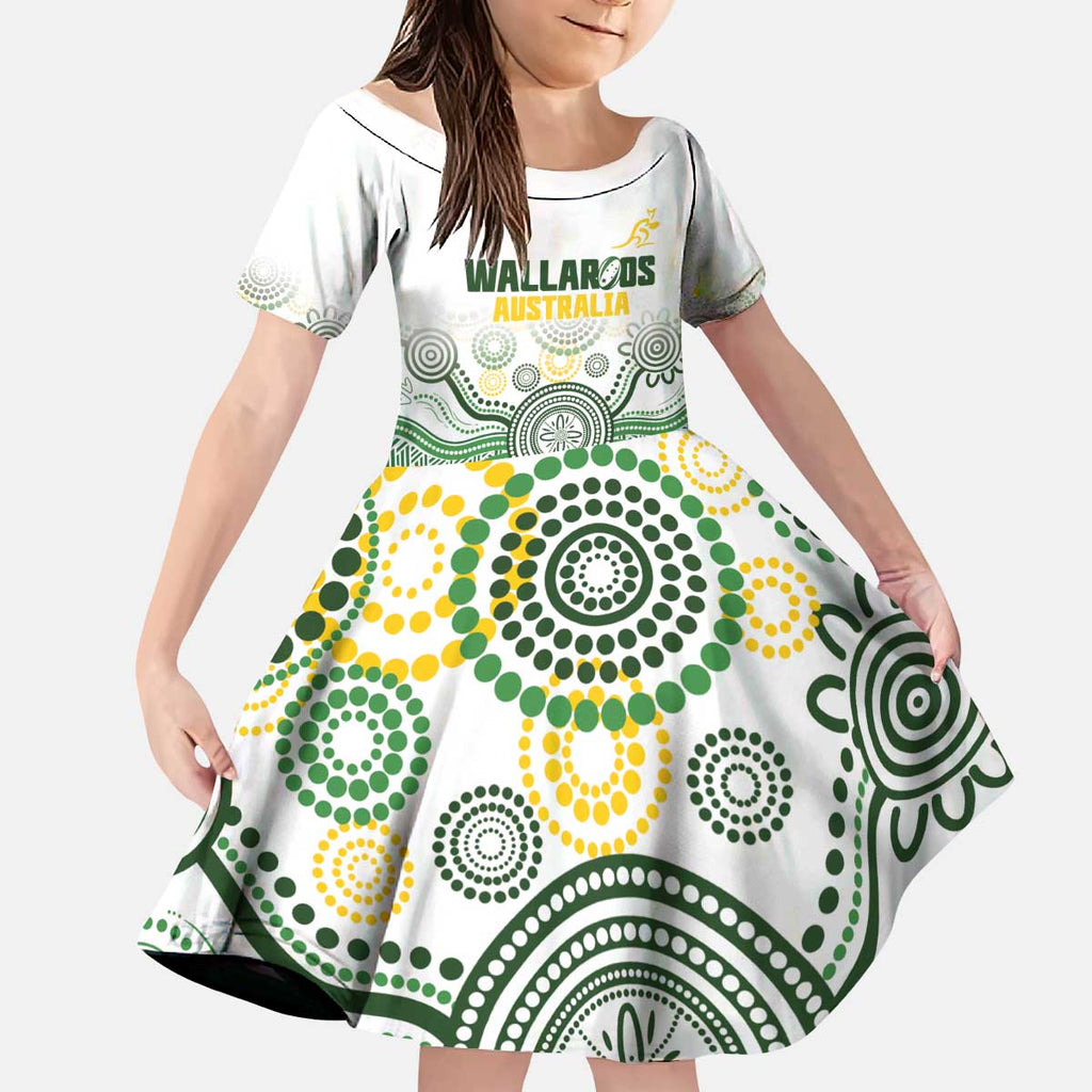 Australia Rugby Custom Kid Short Sleeve Dress 2025 Wallaroos Indigenous Art - Aussie Hoodie