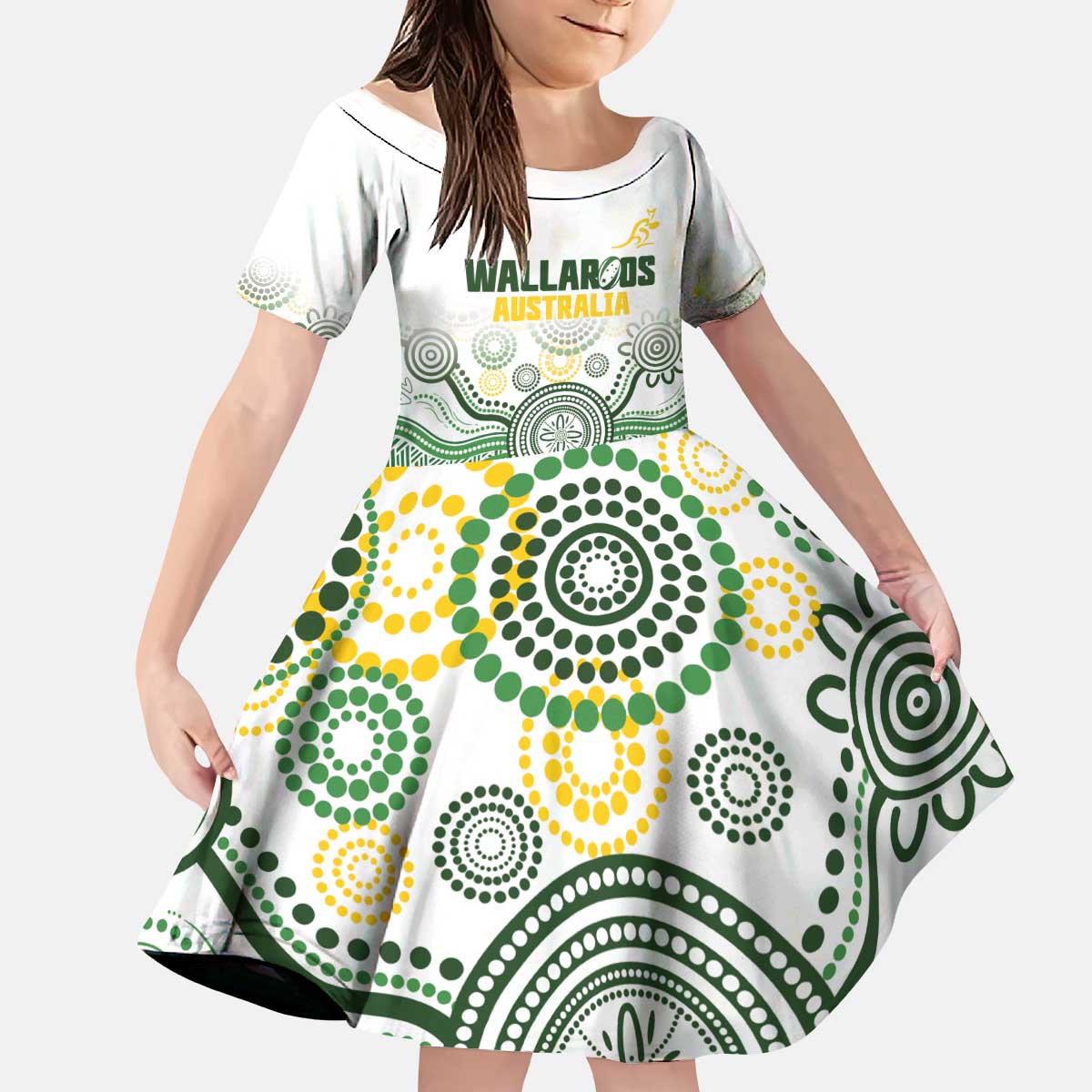 Australia Rugby Custom Kid Short Sleeve Dress 2025 Wallaroos Indigenous Art - Aussie Hoodie