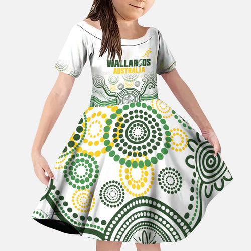 Australia Rugby Custom Kid Short Sleeve Dress 2025 Wallaroos Indigenous Art - Aussie Hoodie