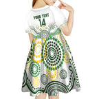 Australia Rugby Custom Kid Short Sleeve Dress 2025 Wallaroos Indigenous Art - Aussie Hoodie