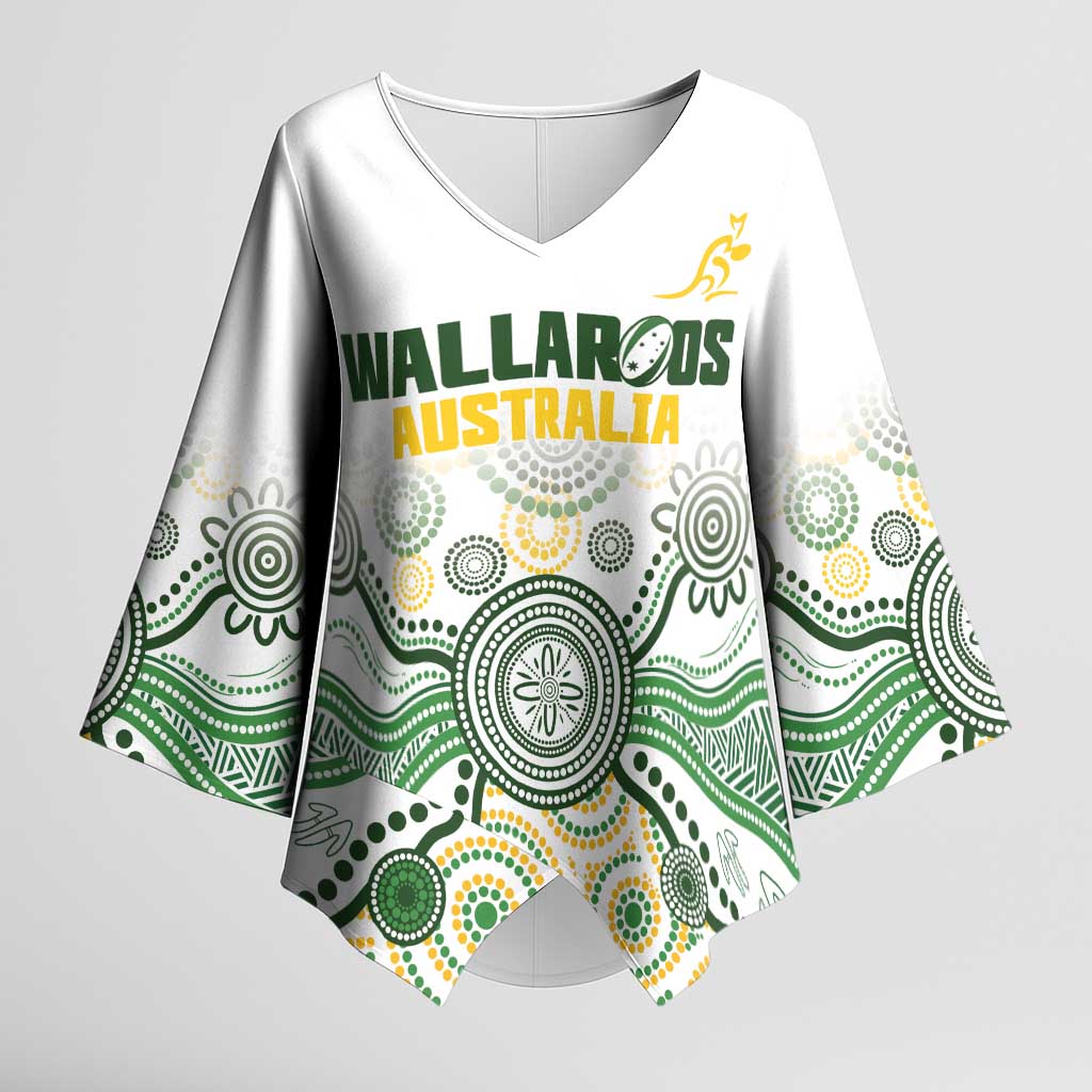Australia Rugby Custom Kimono Sleeve Blouse 2025 Wallaroos Indigenous Art - Aussie Hoodie