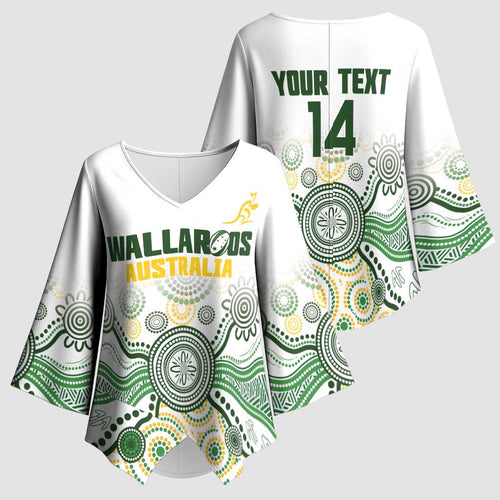 Australia Rugby Custom Kimono Sleeve Blouse 2025 Wallaroos Indigenous Art - Aussie Hoodie