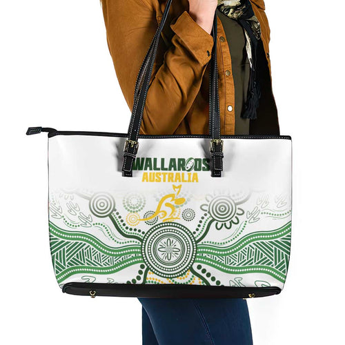 Australia Rugby Leather Tote Bag 2025 Wallaroos Indigenous Art - Aussie Hoodie