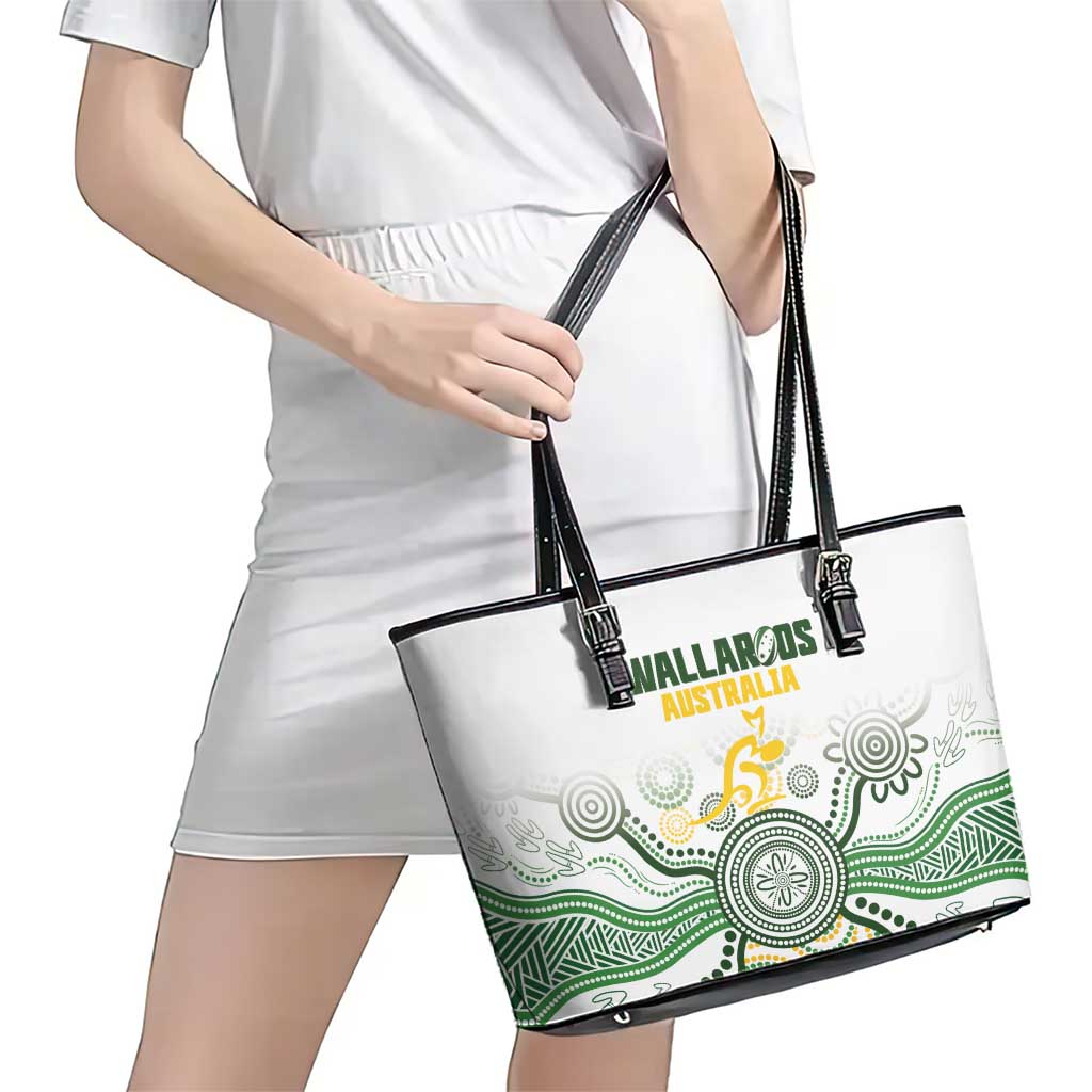 Australia Rugby Leather Tote Bag 2025 Wallaroos Indigenous Art - Aussie Hoodie