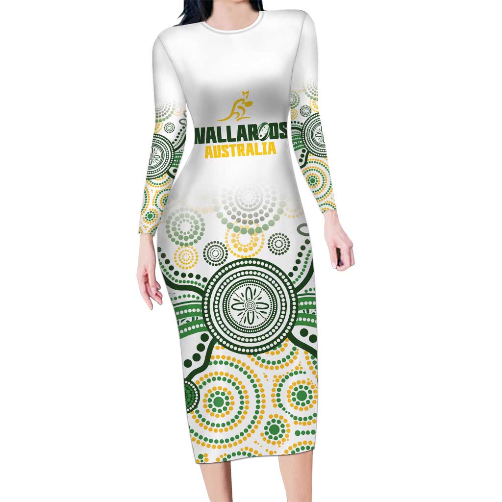 Australia Rugby Custom Long Sleeve Bodycon Dress 2025 Wallaroos Indigenous Art - Aussie Hoodie