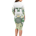Australia Rugby Custom Long Sleeve Bodycon Dress 2025 Wallaroos Indigenous Art - Aussie Hoodie