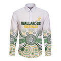 Australia Rugby Custom Long Sleeve Button Shirt 2025 Wallaroos Indigenous Art - Aussie Hoodie