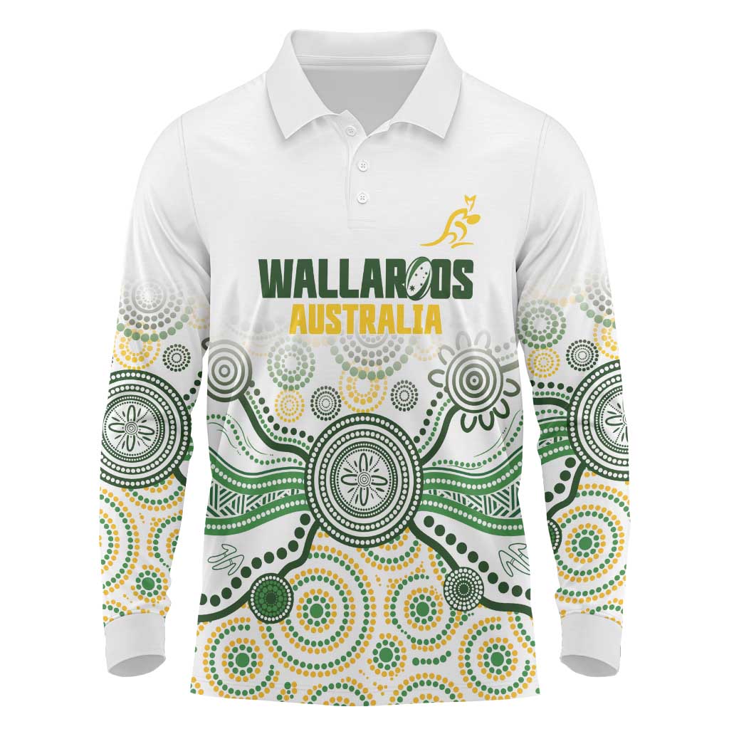Australia Rugby Custom Long Sleeve Polo Shirt 2025 Wallaroos Indigenous Art - Aussie Hoodie