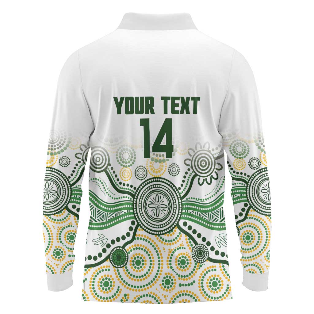 Australia Rugby Custom Long Sleeve Polo Shirt 2025 Wallaroos Indigenous Art - Aussie Hoodie