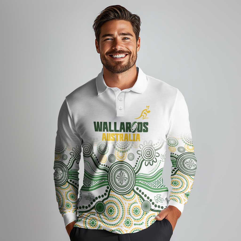 Australia Rugby Custom Long Sleeve Polo Shirt 2025 Wallaroos Indigenous Art - Aussie Hoodie