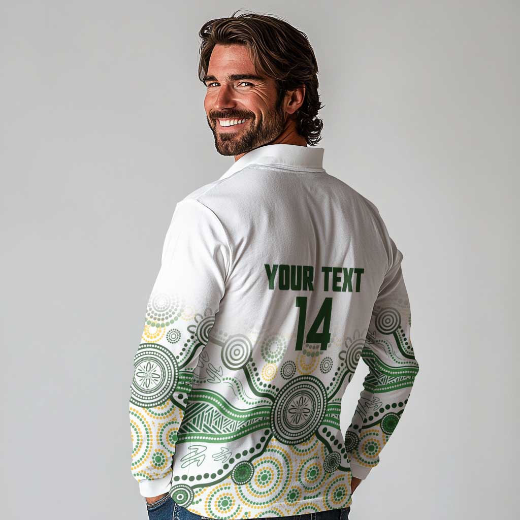 Australia Rugby Custom Long Sleeve Polo Shirt 2025 Wallaroos Indigenous Art - Aussie Hoodie