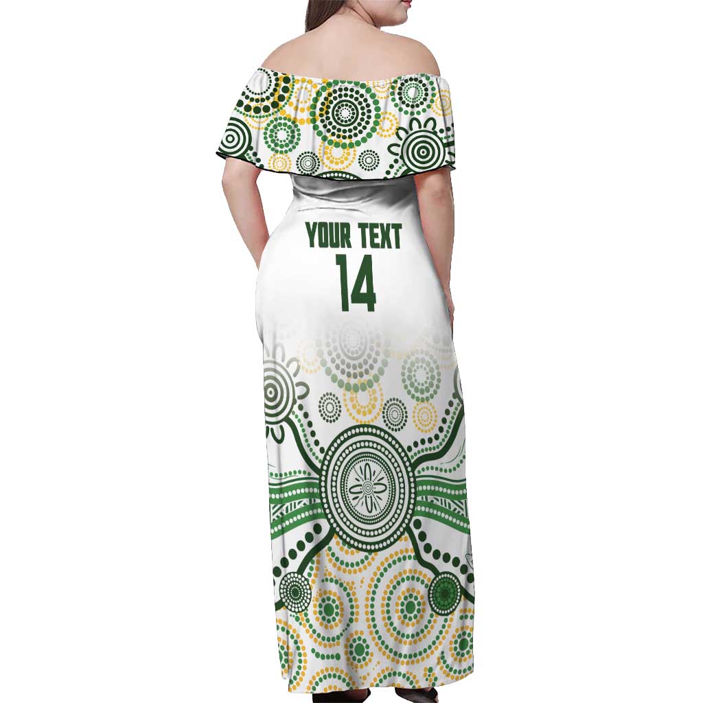 Australia Rugby Custom Off Shoulder Maxi Dress 2025 Wallaroos Indigenous Art - Aussie Hoodie