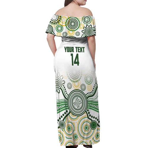 Australia Rugby Custom Off Shoulder Maxi Dress 2025 Wallaroos Indigenous Art - Aussie Hoodie