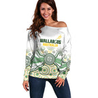 Australia Rugby Custom Off Shoulder Sweater 2025 Wallaroos Indigenous Art - Aussie Hoodie