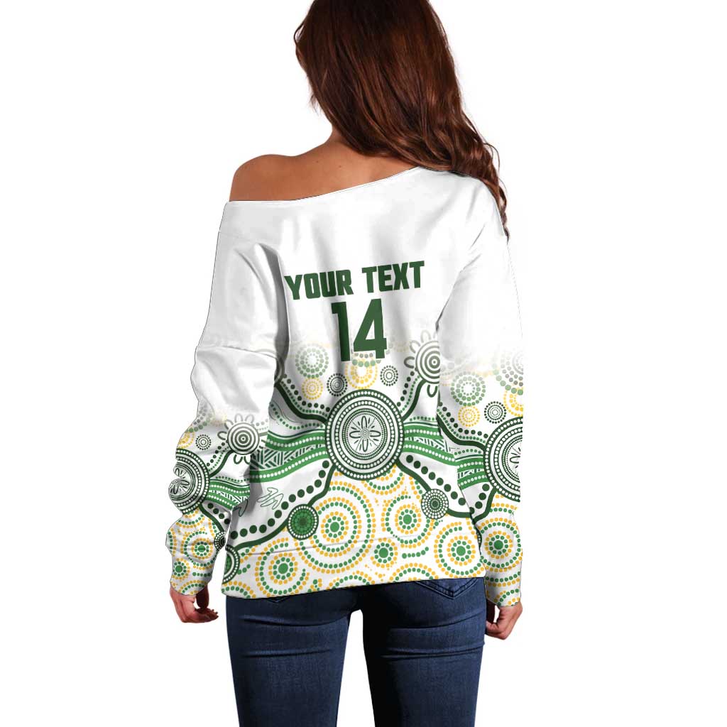 Australia Rugby Custom Off Shoulder Sweater 2025 Wallaroos Indigenous Art - Aussie Hoodie