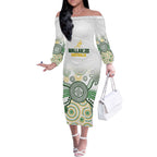 Australia Rugby Custom Off The Shoulder Long Sleeve Dress 2025 Wallaroos Indigenous Art - Aussie Hoodie