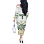 Australia Rugby Custom Off The Shoulder Long Sleeve Dress 2025 Wallaroos Indigenous Art - Aussie Hoodie