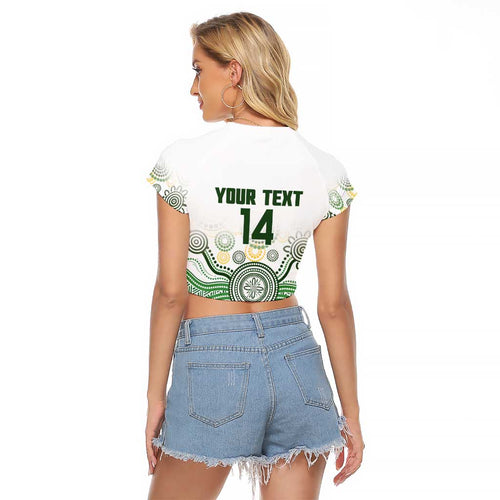 Australia Rugby Custom Raglan Cropped T Shirt 2025 Wallaroos Indigenous Art - Aussie Hoodie
