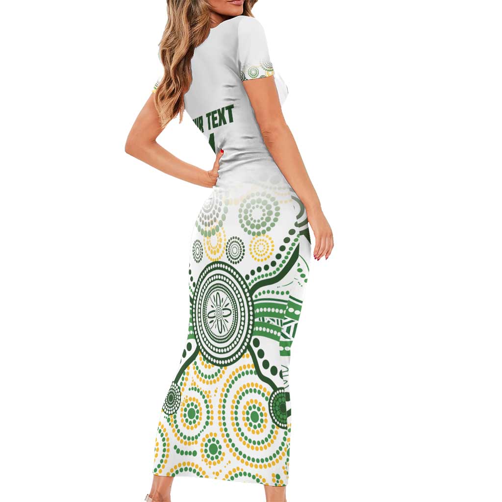 Australia Rugby Custom Short Sleeve Bodycon Dress 2025 Wallaroos Indigenous Art - Aussie Hoodie