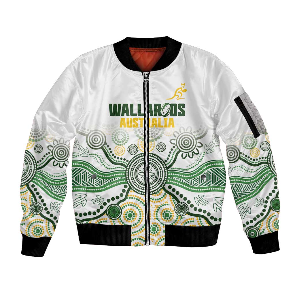 Australia Rugby Custom Sleeve Zip Bomber Jacket 2025 Wallaroos Indigenous Art - Aussie Hoodie