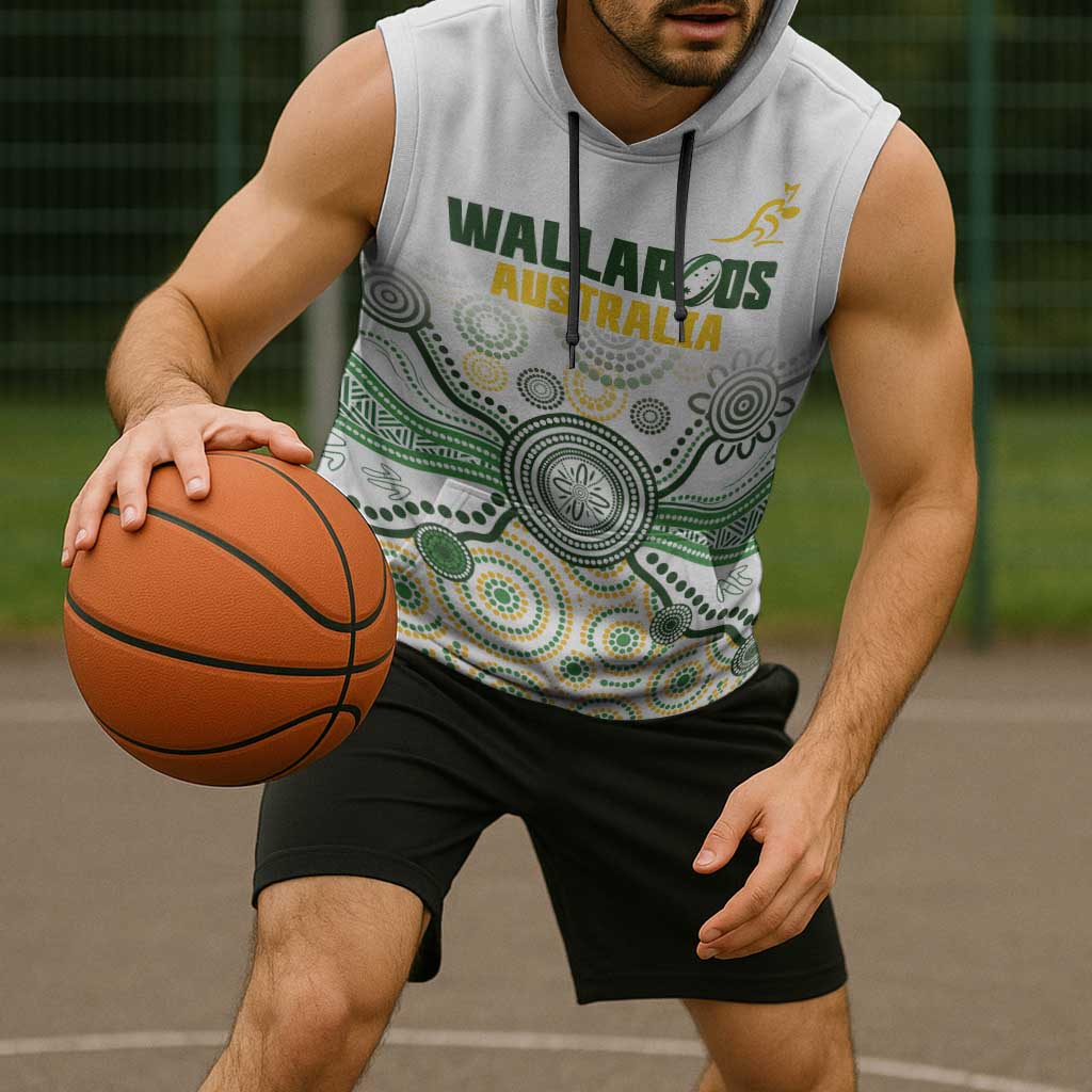 Australia Rugby Custom Sleeveless Hoodie 2025 Wallaroos Indigenous Art - Aussie Hoodie