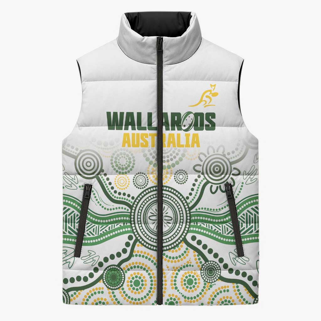Australia Rugby Custom Sleeveless Puffer Jacket 2025 Wallaroos Indigenous Art - Aussie Hoodie