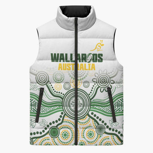 Australia Rugby Custom Sleeveless Puffer Jacket 2025 Wallaroos Indigenous Art - Aussie Hoodie
