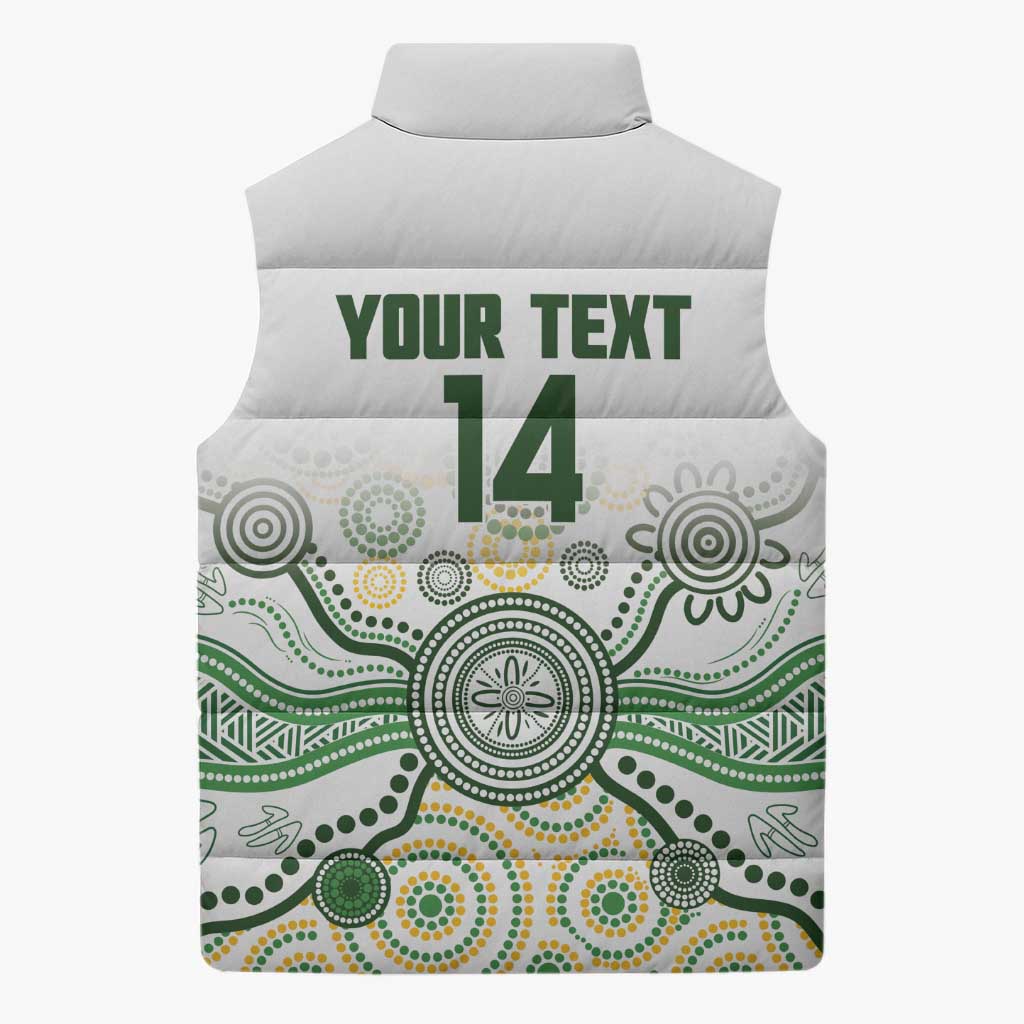 Australia Rugby Custom Sleeveless Puffer Jacket 2025 Wallaroos Indigenous Art - Aussie Hoodie