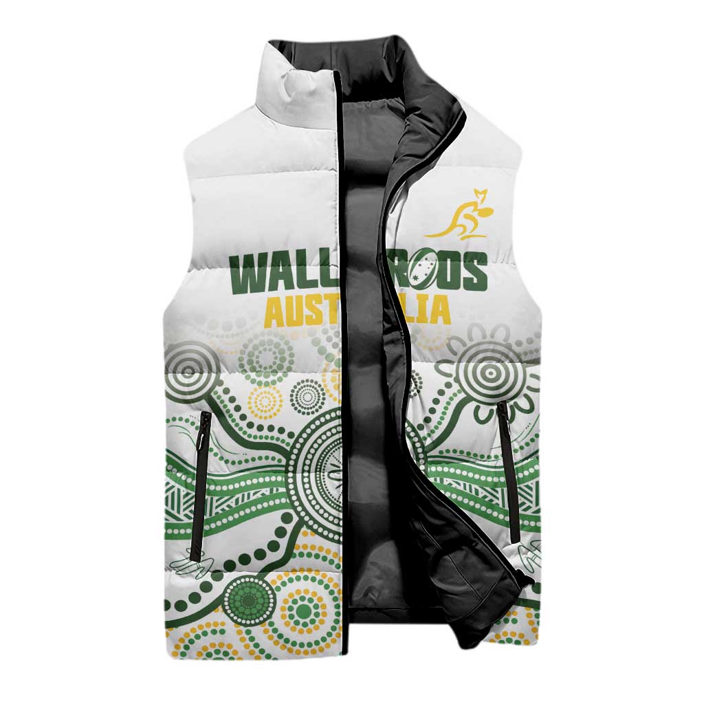 Australia Rugby Custom Sleeveless Puffer Jacket 2025 Wallaroos Indigenous Art - Aussie Hoodie
