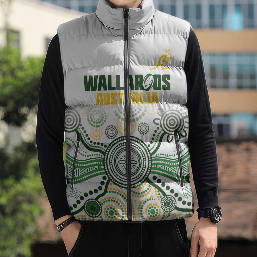Australia Rugby Custom Sleeveless Puffer Jacket 2025 Wallaroos Indigenous Art - Aussie Hoodie