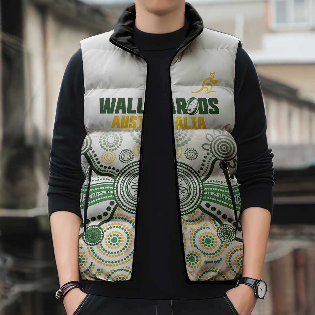 Australia Rugby Custom Sleeveless Puffer Jacket 2025 Wallaroos Indigenous Art - Aussie Hoodie