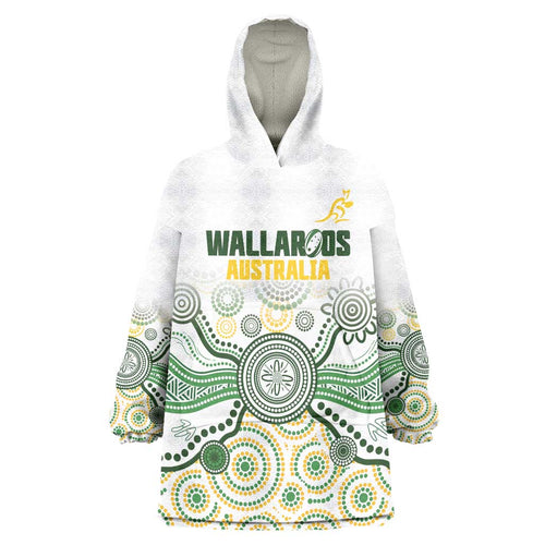 Australia Rugby Custom Wearable Blanket Hoodie 2025 Wallaroos Indigenous Art - Aussie Hoodie