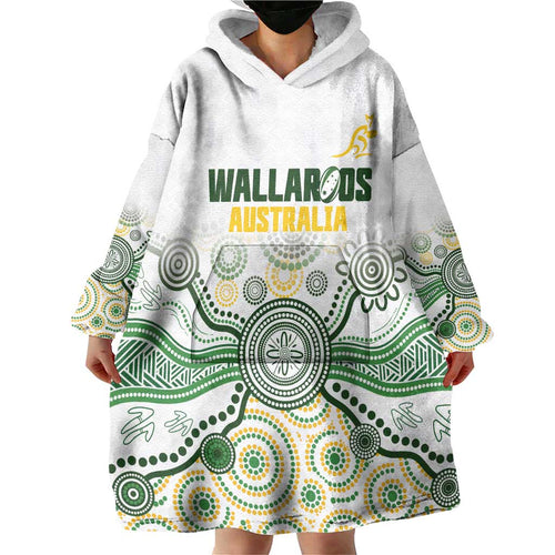 Australia Rugby Custom Wearable Blanket Hoodie 2025 Wallaroos Indigenous Art - Aussie Hoodie