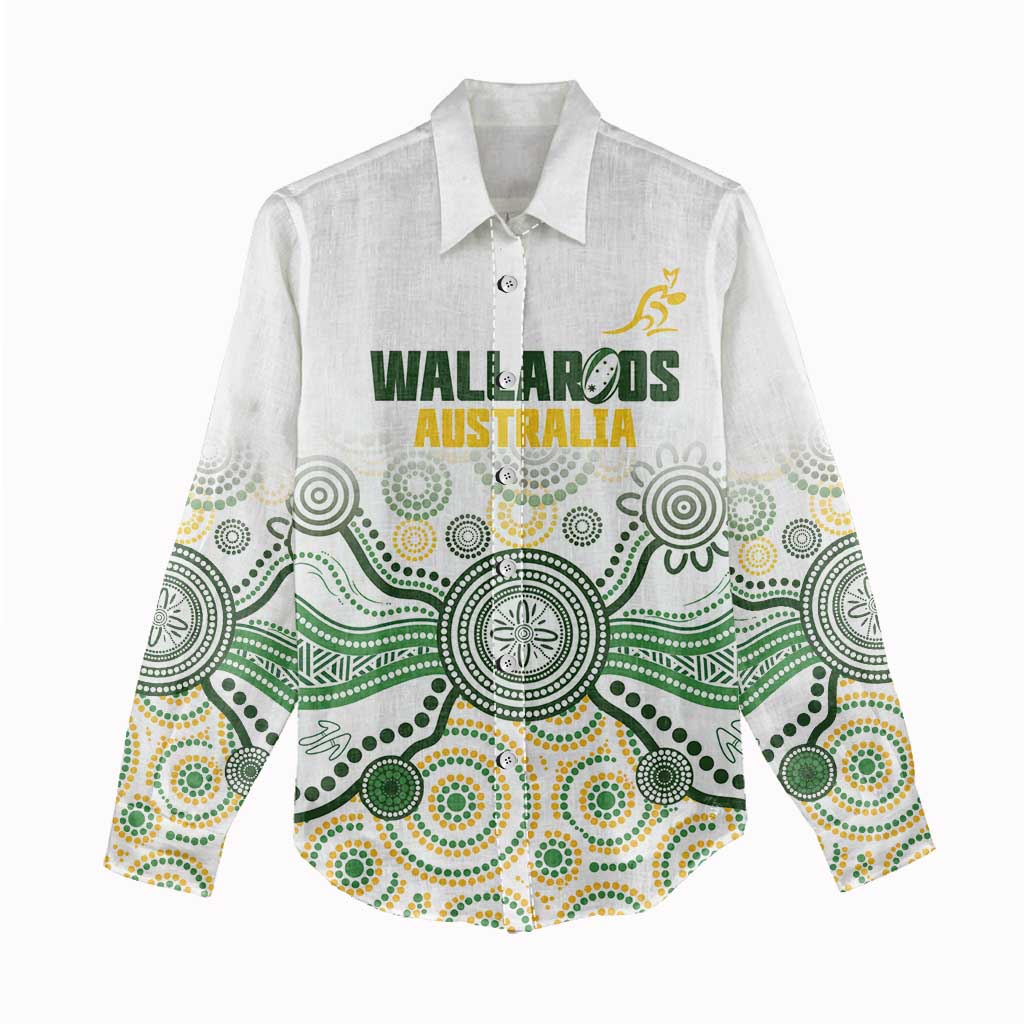 Australia Rugby Custom Women Casual Shirt 2025 Wallaroos Indigenous Art - Aussie Hoodie