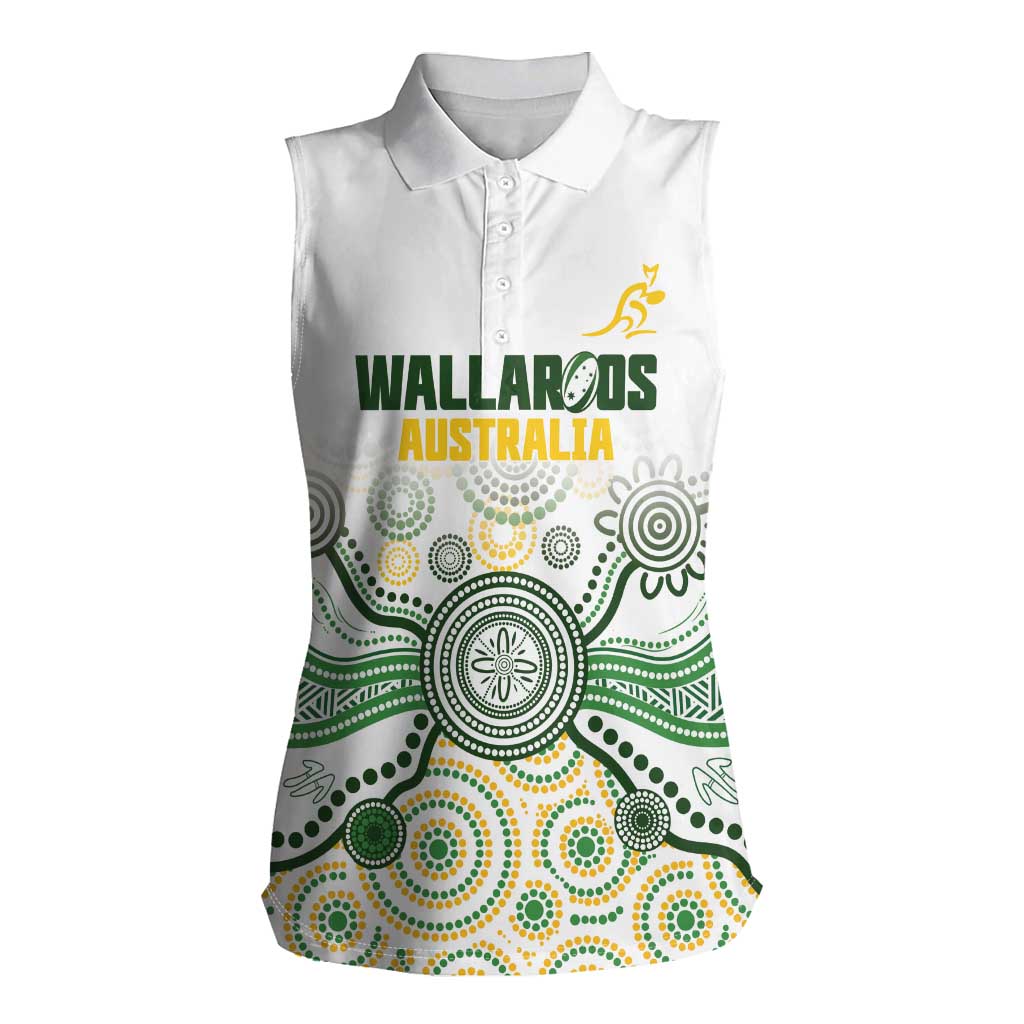 Australia Rugby Custom Women Sleeveless Polo Shirt 2025 Wallaroos Indigenous Art - Aussie Hoodie