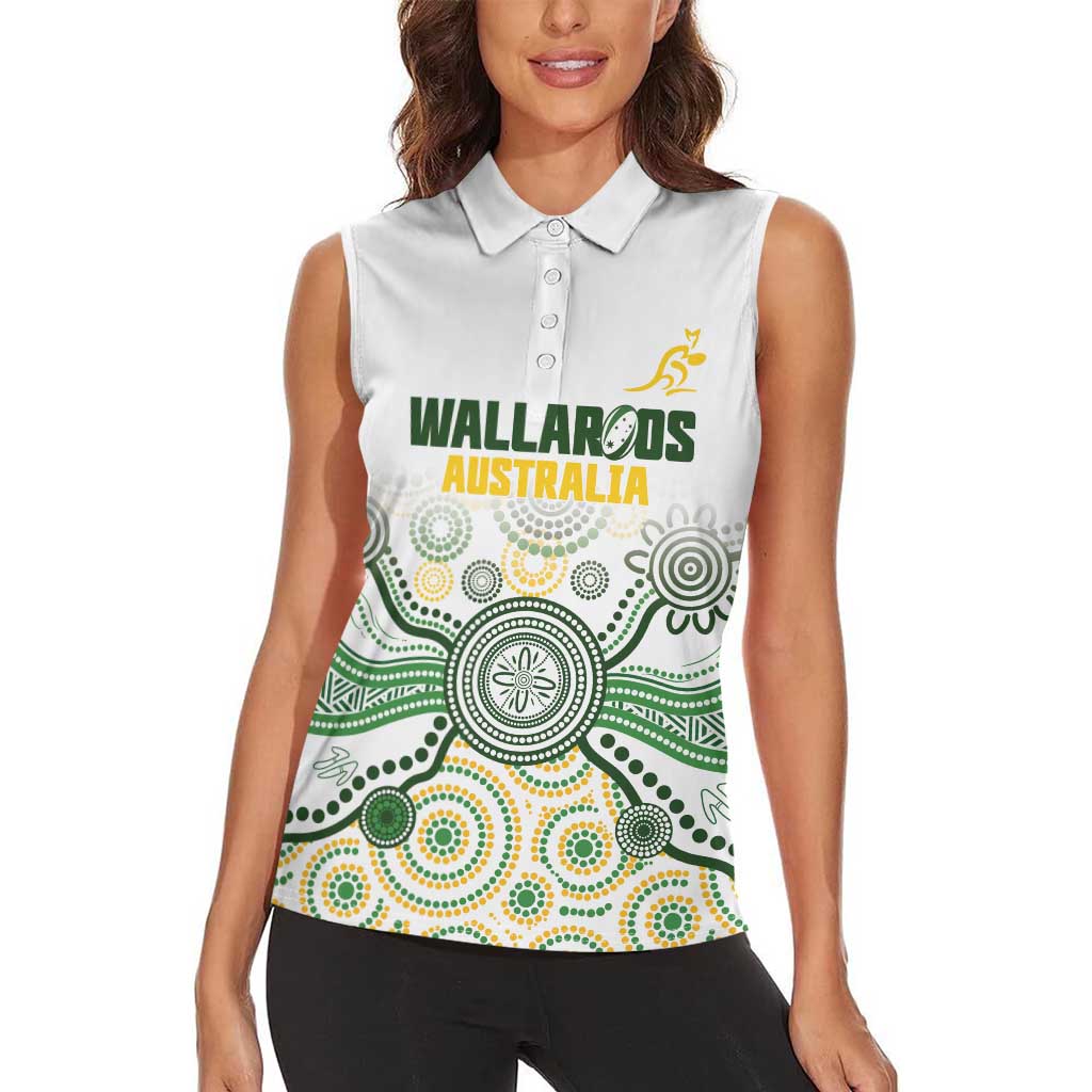 Australia Rugby Custom Women Sleeveless Polo Shirt 2025 Wallaroos Indigenous Art - Aussie Hoodie