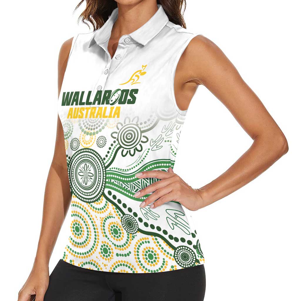 Australia Rugby Custom Women Sleeveless Polo Shirt 2025 Wallaroos Indigenous Art - Aussie Hoodie