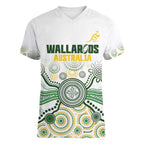 Australia Rugby Custom Women V-Neck T-Shirt 2025 Wallaroos Indigenous Art - Aussie Hoodie