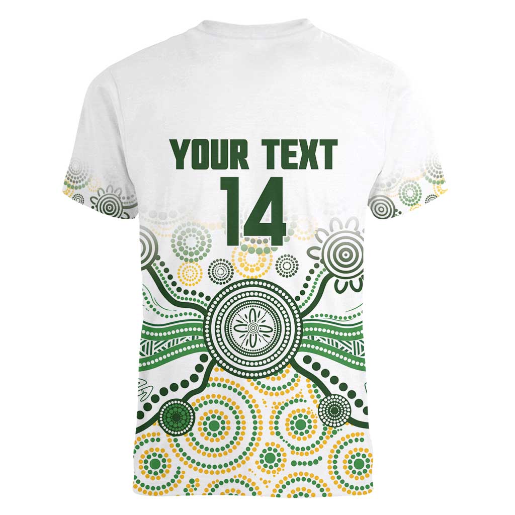 Australia Rugby Custom Women V-Neck T-Shirt 2025 Wallaroos Indigenous Art - Aussie Hoodie