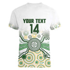 Australia Rugby Custom Women V-Neck T-Shirt 2025 Wallaroos Indigenous Art - Aussie Hoodie