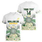 Australia Rugby Custom Women V-Neck T-Shirt 2025 Wallaroos Indigenous Art - Aussie Hoodie