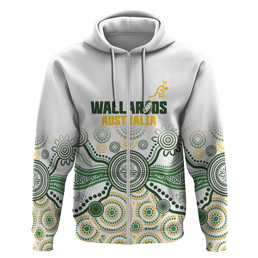 Australia Rugby Custom Zip Hoodie 2025 Wallaroos Indigenous Art - Aussie Hoodie