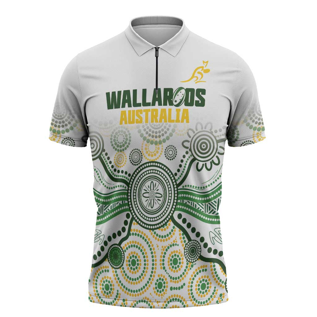 Australia Rugby Custom Zipper Polo Shirt 2025 Wallaroos Indigenous Art - Aussie Hoodie