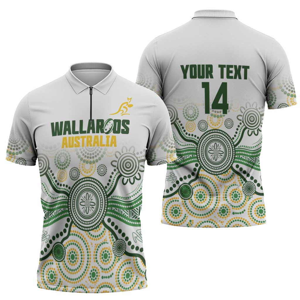 Australia Rugby Custom Zipper Polo Shirt 2025 Wallaroos Indigenous Art - Aussie Hoodie