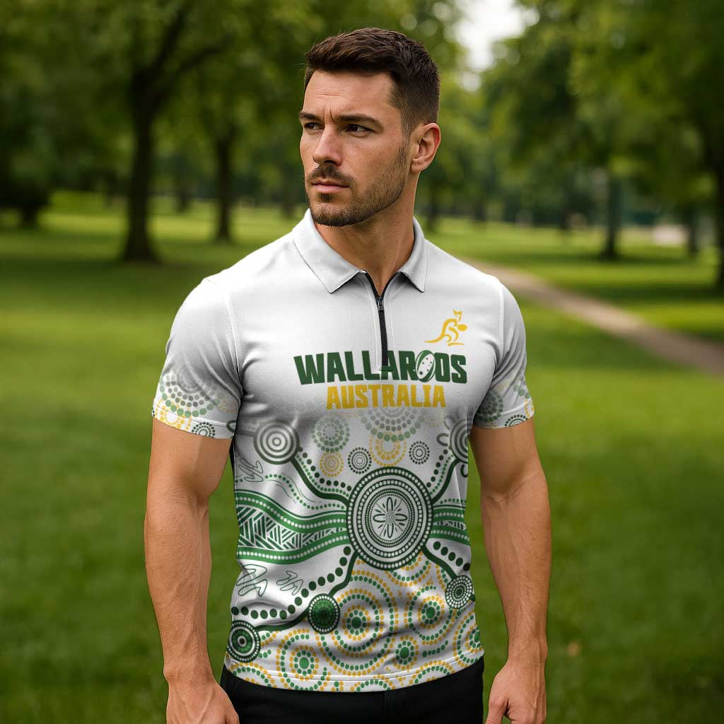 Australia Rugby Custom Zipper Polo Shirt 2025 Wallaroos Indigenous Art - Aussie Hoodie