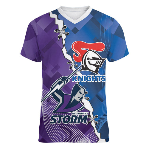 Storm And Knights Rugby Custom Women V-Neck T-Shirt Dynamic Style