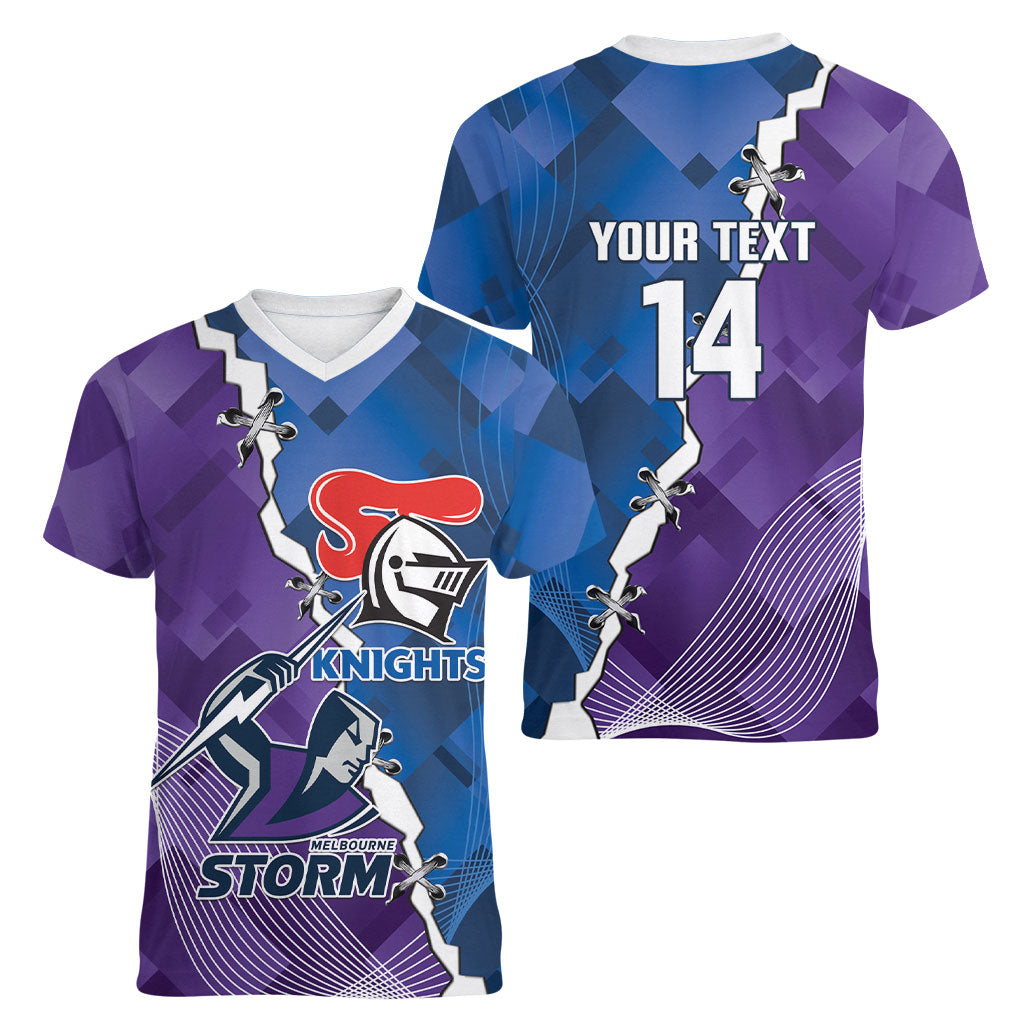 Storm And Knights Rugby Custom Women V-Neck T-Shirt Dynamic Style
