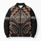 Aotearoa Kati Mamoe Personalised Bomber Puffer Jacket Maori Iwi Poutama Puhoro Tattoo