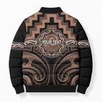 Aotearoa Kati Mamoe Personalised Bomber Puffer Jacket Maori Iwi Poutama Puhoro Tattoo