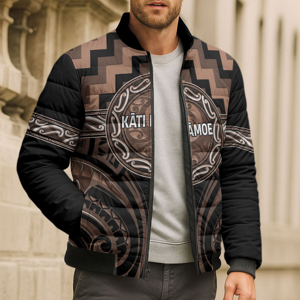 Aotearoa Kati Mamoe Personalised Bomber Puffer Jacket Maori Iwi Poutama Puhoro Tattoo